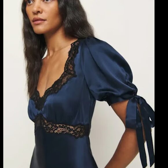 Reformation Dress Stella Silk Dress Navy Size 6 - Picture 6 of 10